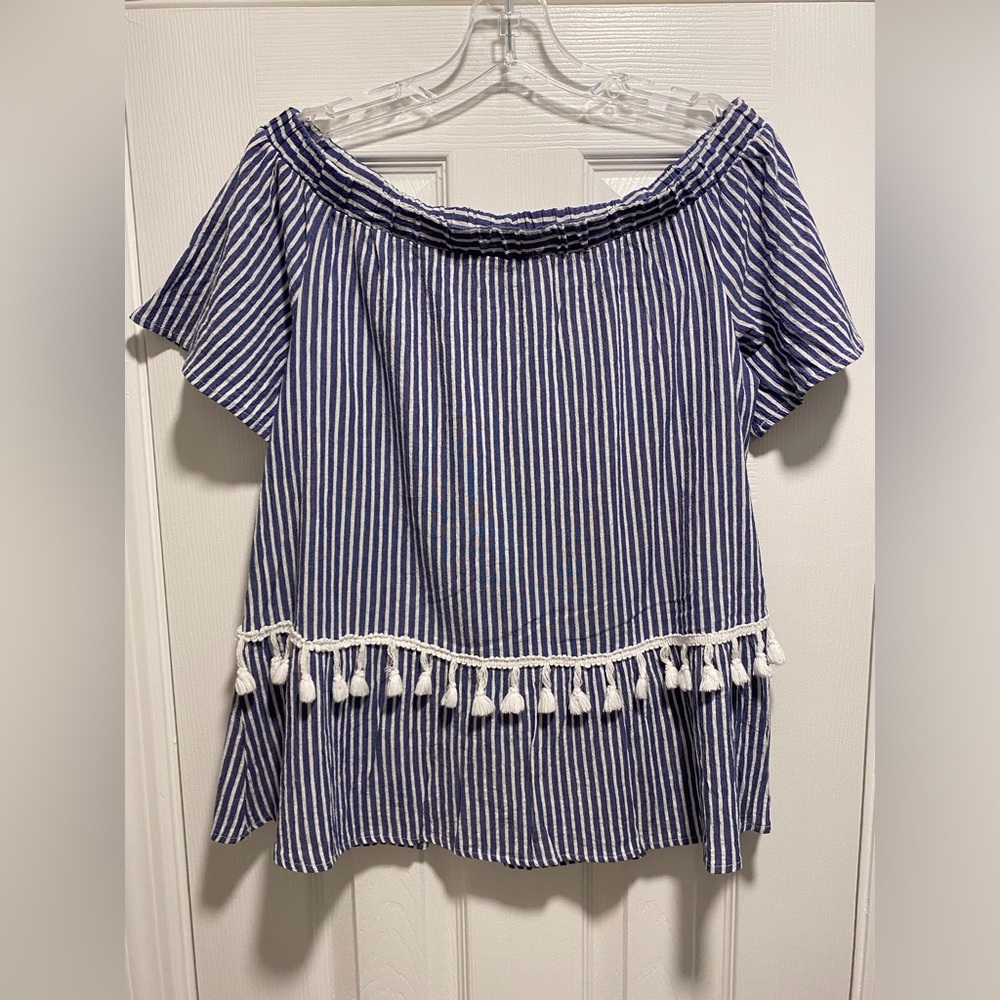 Cotton Bleu boutique blouse blue and white stripes Medium